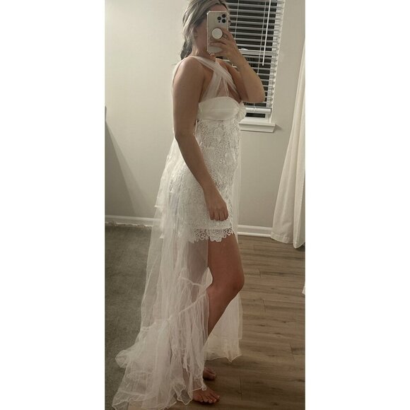 FOR LOVE & LEMONS Lace Mini Dress with Tulle Overlay in White Size Small NWT - Picture 2 of 11